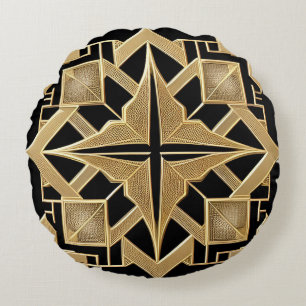 Geometrische Gouden Art Deco Patroon Rond Kussen