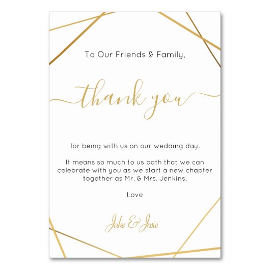 Geometrische gouden bruiloft dank u Tafel Kaart (Voorkant)
