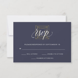 Geometrische gouden diamanten bruiloft RSVP op bla Kaartje