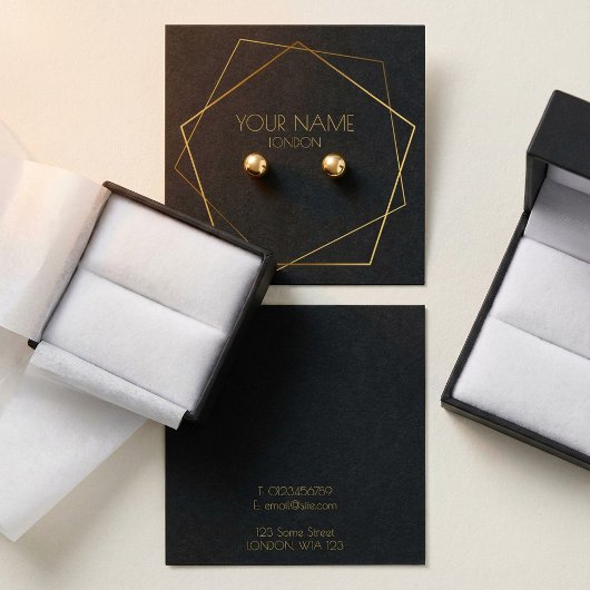 Geometrische gouden donkere luxe oorbel display ho vierkante visitekaartjes
