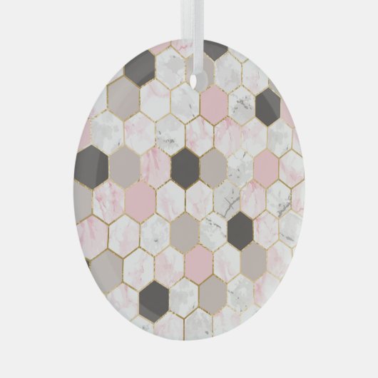 Geometrische gouden folie, marmeren zeshoekpatroon glas ornament (Voorkant Rechts)