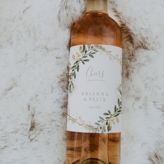 Geometrische gouden groen blij bruiloft wijnlabels wijn etiket