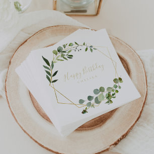 Geometrische gouden groene kalligrafie Happy Birth Servet