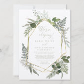 Geometrische gouden groene olievloeistof Elopement Kaart (Voorkant)
