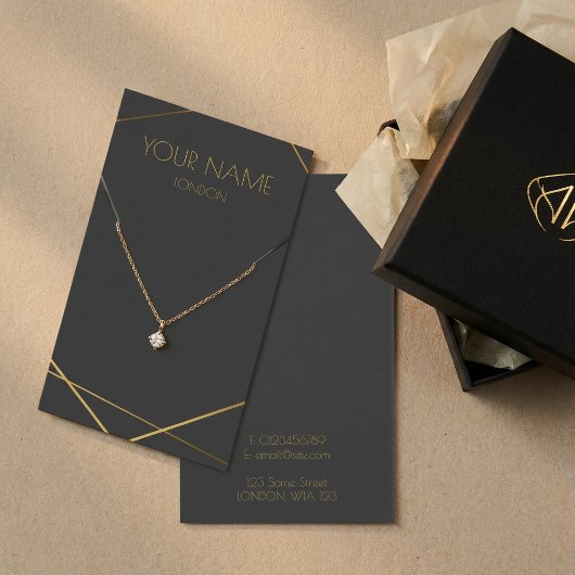 Geometrische gouden ketting of armband display kaa visitekaartje