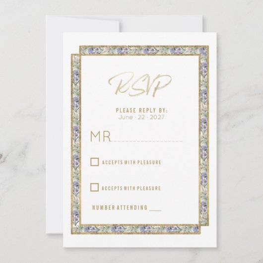 Geometrische gouden lavendel roze bloemenbruiloft kaart (Voorkant)