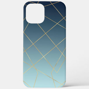Geometrische gouden lijnen Blauw gradiëntontwerp iPhone 12 Pro Max Hoesje