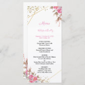 Geometrische gouden lijst roze bloemenuitnodiging  programma (Voorkant / Achterkant)