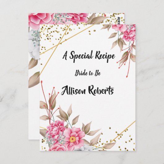 Geometrische Gouden Lijst Roze Bloemrijke Bruidsdo Briefkaart (Voorkant / Achterkant)