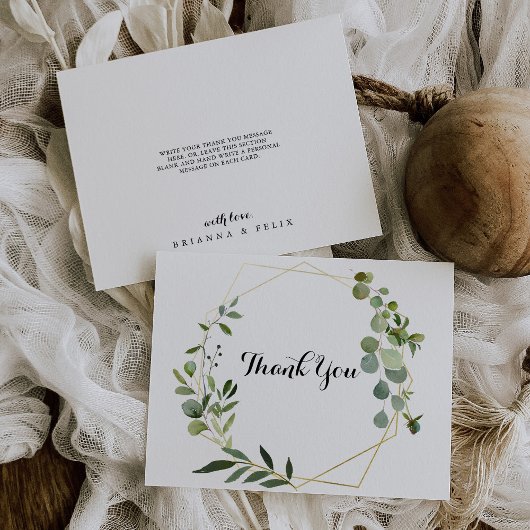 Geometrische gouden tropische groene bladeren met bedankkaart