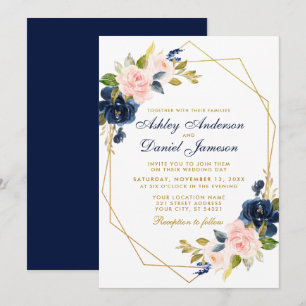 Geometrische goudflens Roze Blush Blue Wedding Kaart