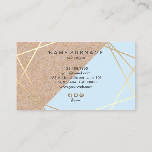 Geometrische goudkraft Gedrukte verbandblauw Visitekaartje (Achterkant)