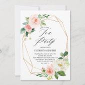 Geometrische goudroze Lijst Pink Florals Tea Kaart (Voorkant)