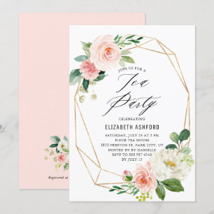 Geometrische goudroze Lijst Pink Florals Tea Kaart