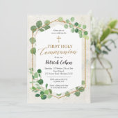 Geometrische Greenery Eucalyptus First Heilige Com Kaart (Staand voorkant)