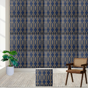 Geometrische Griekse Key Tegel in Navy en Gold Tegeltje