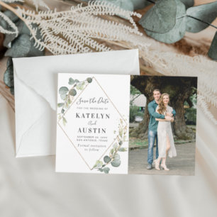 geometrische grienery trouwfoto save the date
