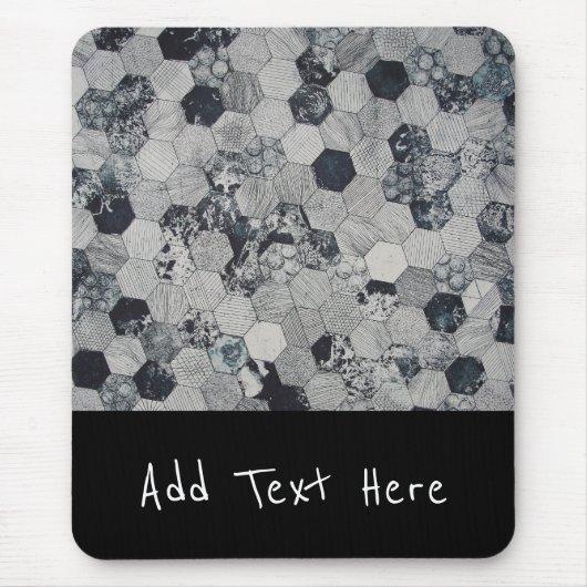 Geometrische grijs, wit en zwart hexagon patroon muismat (Voorkant)