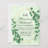Geometrische groen Eucalyptus Leaves Bridesmaid Kaart (Voorkant)