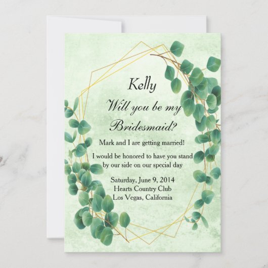 Geometrische groen Eucalyptus Leaves Bridesmaid Kaart (Voorkant)