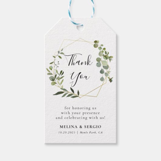 Geometrische groene elyptus Leaf Weddenschap Harte Cadeaulabel (Voorkant)