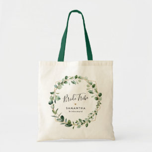 Geometrische groene Eucalyptus Leaves Bridal Party Tote Bag