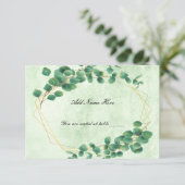 Geometrische groene Eucalyptus Leaves Place Card RSVP Kaartje (Staand voorkant)