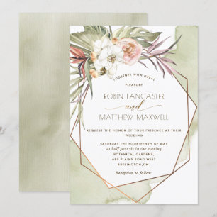 Geometrische Groene Tropische Bladeren Bruiloft Kaart