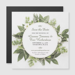 Geometrische groenery Foliage Lijst Save the Date Magnetische Uitnodiging