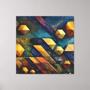 Geometrische Harmonie: Abstracte Kubussen in Goud Canvas Afdruk