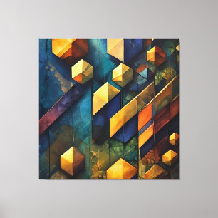 Geometrische Harmonie: Abstracte Kubussen in Goud Canvas Afdruk