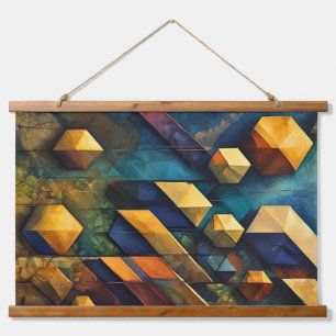 Geometrische Harmonie: Abstracte Kubussen in Goud Hangend Wandkleed