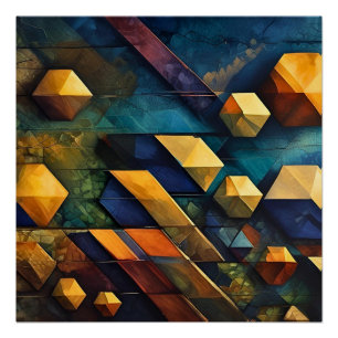 Geometrische Harmonie: Abstracte Kubussen in Goud Perfect Poster