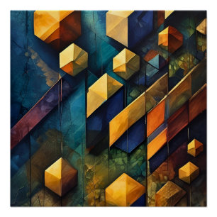 Geometrische Harmonie: Abstracte Kubussen in Goud Perfect Poster