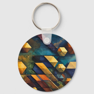 Geometrische Harmonie: Abstracte Kubussen in Goud Sleutelhanger