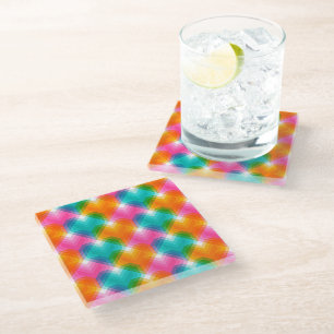 Geometrische harten in psychedelische kleuren (1) glazen onderzetter
