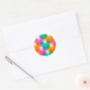 Geometrische harten in psychedelische kleuren (1) ronde sticker