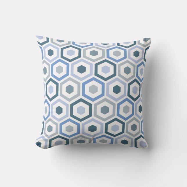 Geometrische heexagon Patroonpiloot | Grijs blauw Kussen (Voorkant)
