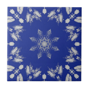 Geometrische helderrijke blauwe zilversterbloem tegeltje