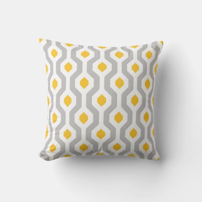 Geometrische hexagon Link Pattern Grey Yellow Kussen (Voorkant)