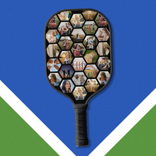Geometrische hexagon patroon fotocollage pickleball paddle