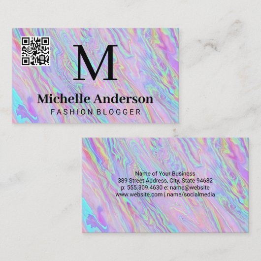 Geometrische holografische vloeistof | QR-scan Visitekaartje (Voorkant / Achterkant)