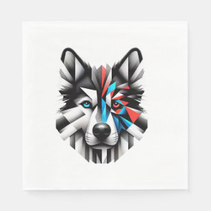 Geometrische Husky Gezicht Modern Kunstontwerp Servet