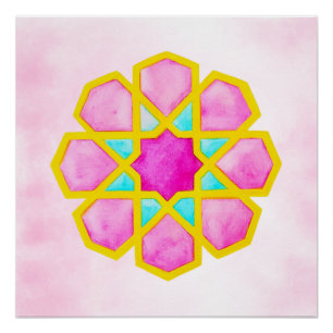 Geometrische islamitische kunst roze perfect poster