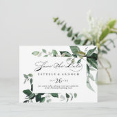 Geometrische kalligrafie Groene Horizontale Bruilo Save The Date (Staand voorkant)