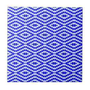 Geometrische Kente helderblauw, wit, Tegeltje