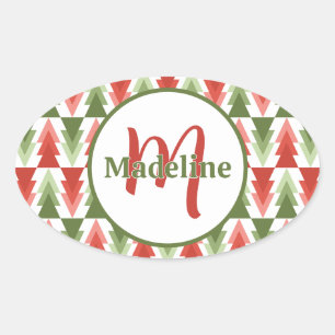 Geometrische Kerstboomgaard Ovale Sticker