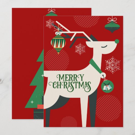 Geometrische klassieke herten kerst decor Uitnodig Feestdagenkaart (Voorkant / Achterkant)