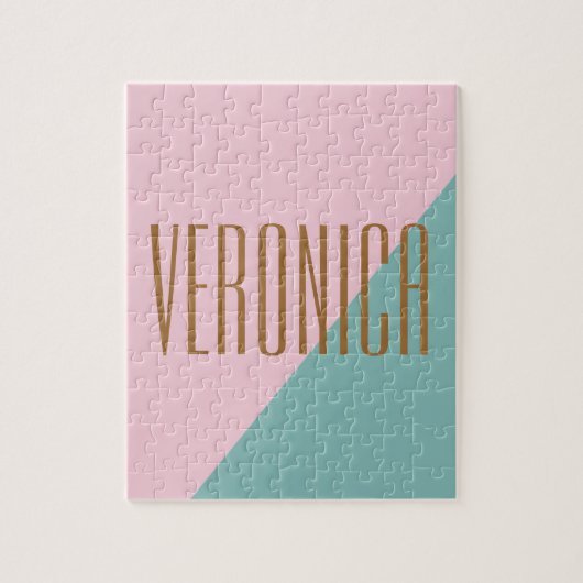 Geometrische kleurenblok Roze Blauwgroen, geperson Legpuzzel (Verticaal)