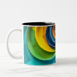 Geometrische kleurrijke wervelingen digitale kunst tweekleurige koffiemok